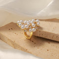 Gold Open Ring White Pearl Cluster Pear Clear Stone Accents view 2