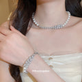 Silver Crystal Floral Necklace or Bracelet with Pearl Strand Details view 2