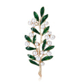 Green Enamel Leaf Branch Brooch with White Faux Pearls view 5