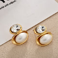 Glass Crystal Pearl Oval Stud Earrings for Women in 2 Pictured Styles view 7