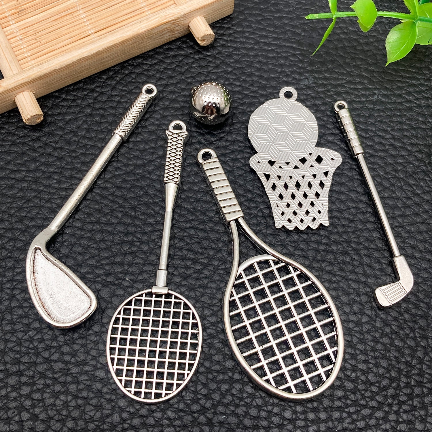 Zinc Alloy Golf Club Tennis Racket Badminton Racket charm pendants for DIY sports jewelry