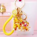 Jeweled Lucky Elephant Keychains in Red Gold and Blue with Braided Loops view 3