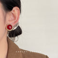 Gold-Tone Twisted Rope Red Cabochon Round Stud Earrings view 2