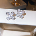 Silver Tone Clear Crystal Five Petal Flower Ear Clips view 1