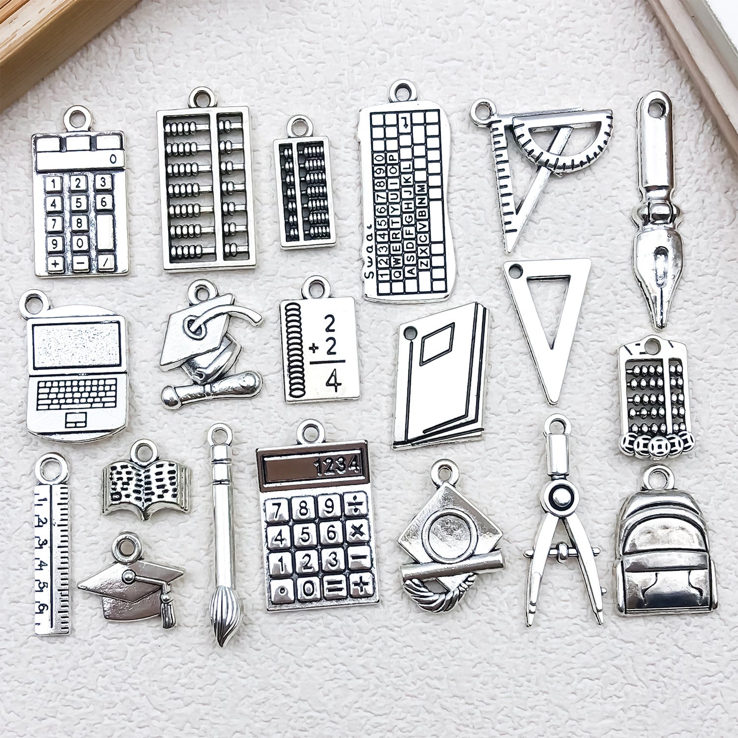 Zinc Alloy School Bag Ruler Stationery Charm Pendant for Bracelets Necklaces and Earrings