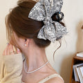 White Bandana Paisley Print Fabric Bow Large Hair Claw Clip view 4