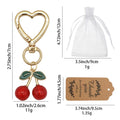 Red Cherry Enamel Heart Clasp Keychain Green Leaf Gold view 2