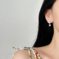 Asymmetric Colorful Flower and Pearl Drop Earrings view 2