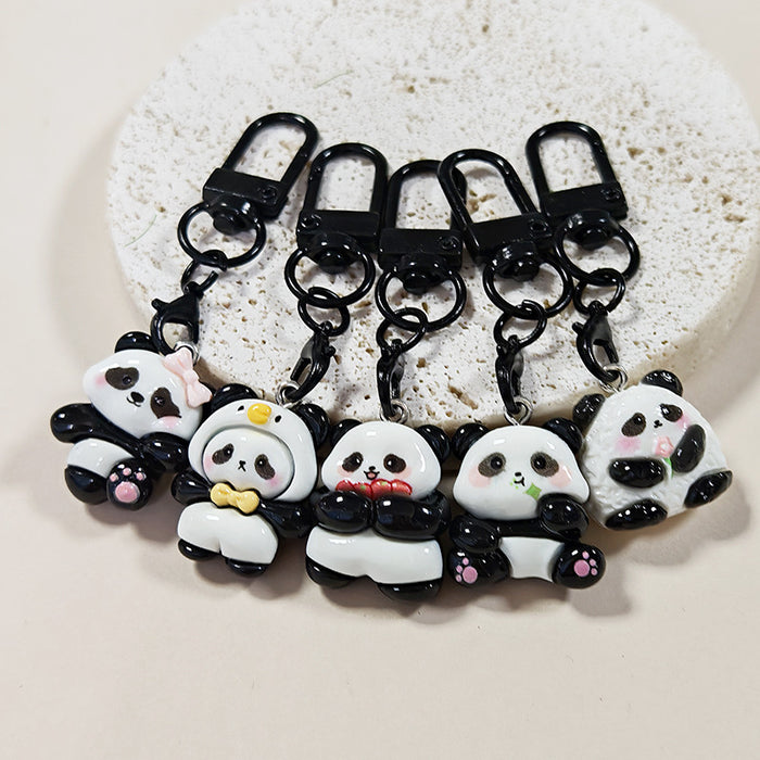 Panda Figure Black Clip Charms in Five Distinct Poses