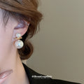 Gold Tone Horizontal Bar Double Pearl Stud Earrings view 3
