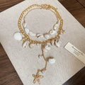 Gold Shell Starfish Pearl Two Piece Beach Necklace Set view 6