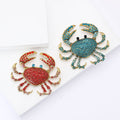 Gold Tone Red Blue Rhinestone Paved Crab Brooch Pin view 1