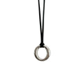 Black Leather Cord Silver Mirror Ring Pendant Necklace view 5