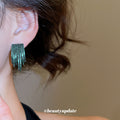 Green Crystal Multi Hoop Fringe Statement Earrings view 3