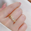 Gold Tone Delicate Bow Ring With Clear Crystal Details view 2