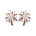 Silver Tone Red Crystal Firework Pearl Stud Earrings view 5