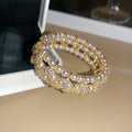 Gold Silver Multi Row Pearl Crystal Flower Open Cuffs view 6