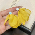 Blue and Yellow Sheer Petal Oversized Flower Earrings view 7