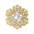 Pearl Center Flower Brooch With Colored Rhinestones Gold Tone view 2