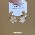 Gold Pink Flower Ear Climber Stud Earrings Decorative Jewelry view 2