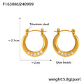 Gold Steel Open Hoop Earrings Five Pearl Beads Titanium Steel view 7