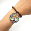 Brown Wood Bead Colorful Tree of Life Pendant Bracelet view 3