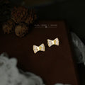 Gold Mini Bow Crystal Baguette Pave Stud Earrings Pair view 1