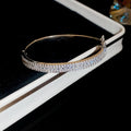 Silver Tone Double Row Clear Square Crystal Half Hinged Bangle view 6