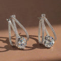 Silver Tone Double Loop Crystal Drop Earrings Fashion Jewelry view 1
