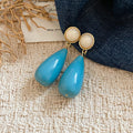 Long Teardrop Earrings in Ivory Green and Bright Blue Colorways view 7