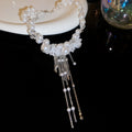 White Lace Bow Pearl Earrings And Two Necklace Styles view 2