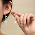 Pink Rose Vine Pearl Look Long Dangle Stud Earrings view 6