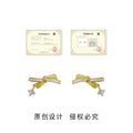 Gold Bow Lime Green Enamel Stud Earrings CZ Dangle Pair view 3