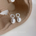 Silver Open Circle Stud Earrings Brushed Matte Sphere Drop view 4