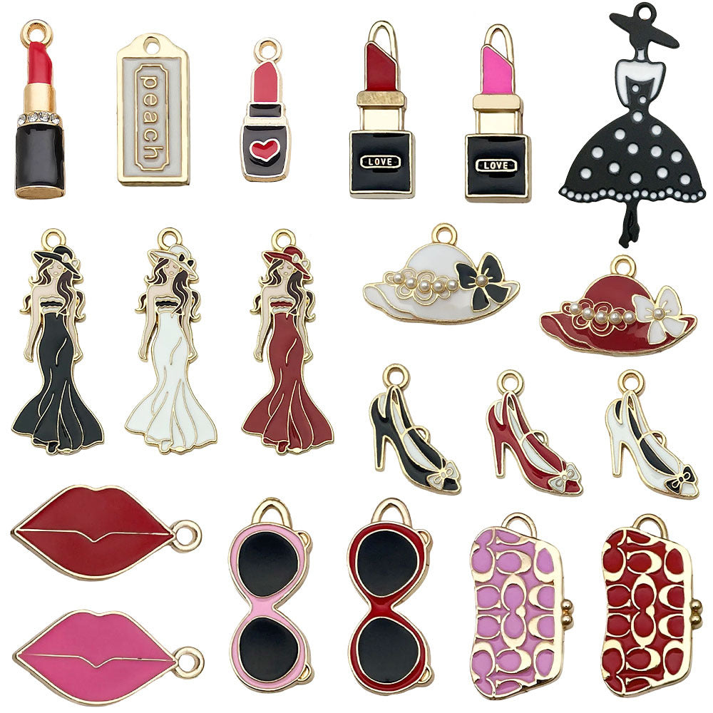 Zinc Alloy Enamel Lipstick High Heel Charm Pendant for Necklace Bracelet Earring Making