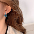 Gold Frame Dual Circle Marbled Blue Enamel Stud Earrings view 2