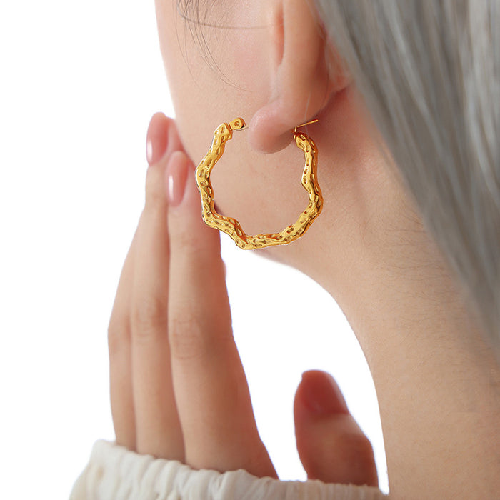 Textured Wavy Geometric Hoop Earrings Gold Or Silver Finish
