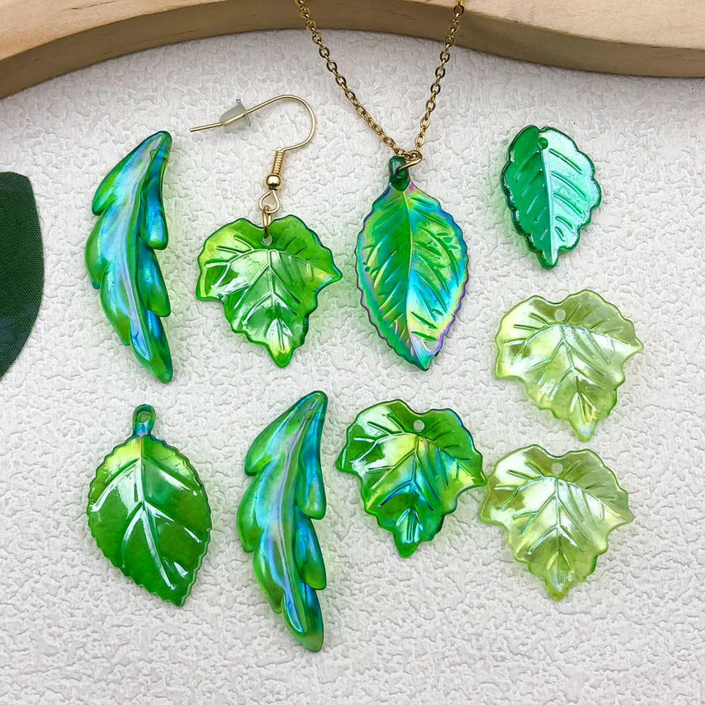 Acrylic Strawberry Leaf Charm Pendants