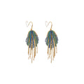 Blue Green Beaded Fringe Drop Earrings With Gold Tone Chains view 5