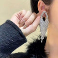 Crystal Geometric Fringe Chandelier Stud Earrings with Polished Metal Details view 2