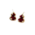 Burgundy Gourd Shape Stud Earrings With Gold Tone Trim view 5