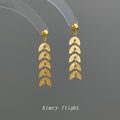 Gold Wheat Leaf Stacked Cascade Drop Stud Earrings view 1