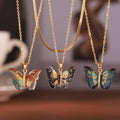 Resin Butterfly Pendant Necklace With Gold Tone Chain view 4