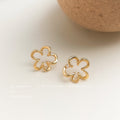 Gold Tone Open Flower Outline Stud Earrings with CZ view 3