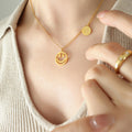 Smiley Face Good Luck Disc Pendant Necklace Three Tones view 4