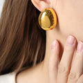 Polished Oval Dome Stud Earrings Gold Steel Finish view 4