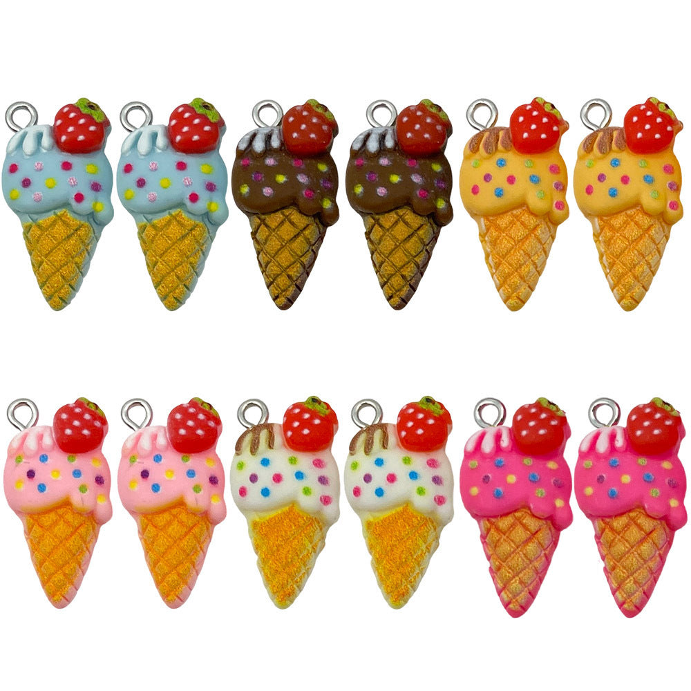 Simulation Resin Strawberry Ice Cream Cone Charm Pendant for DIY Necklace Bracelet Keychain