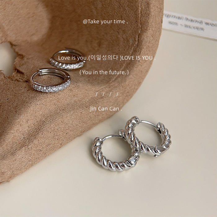 Silver Tone Micro Pavé Crystal Huggie Hoop Earrings