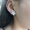 Silver Five Petal Pavé CZ Flower Stud Earrings Pair view 1