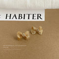 Mesh Fabric Bow Stud Earrings With Round Metal Disc view 3